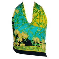 Gianni Versace Couture Top mit Neckholder mit Orchideen- und Medusa-Kopfdruck, F/S2000