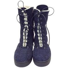 Bottega Venetta Navy Woven Suede Boot