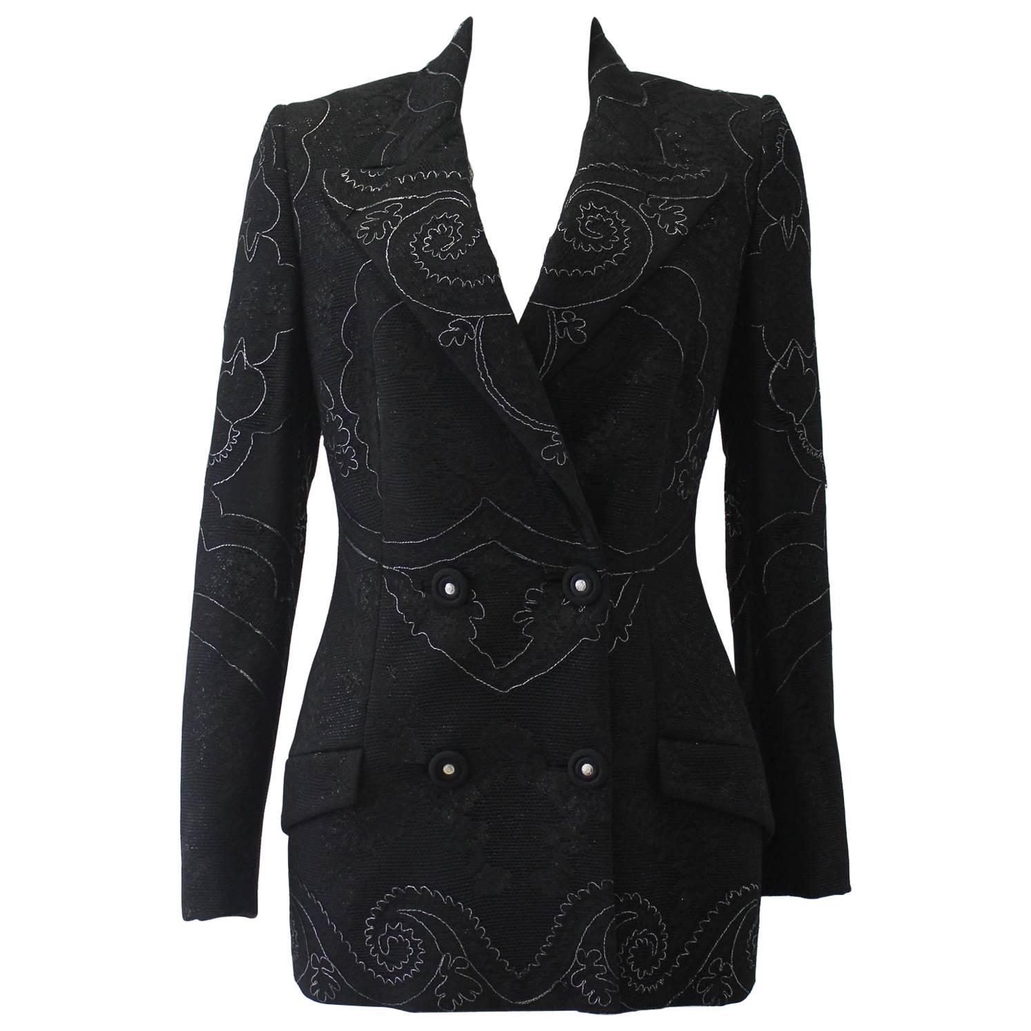 Gianni Versace Couture Lace Metallic Embroidered Jacket Fall 1996 For Sale