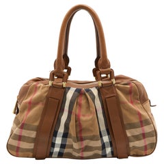 Borsa Ashbury in tela e pelle Burberry House Check beige