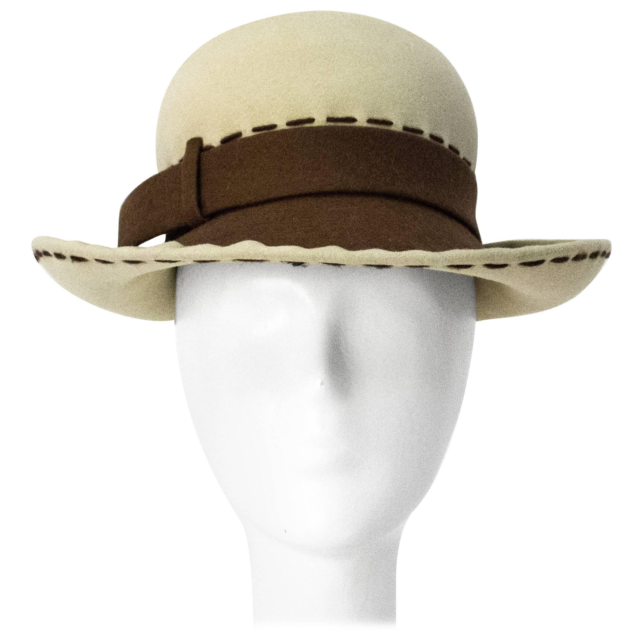 80s Brown and Cream Christian Dior Hat For Sale