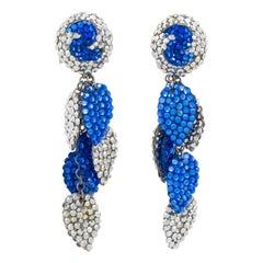 Richard Kerr Blue and Silver Jeweled Dangle Leaves Clip Earrings