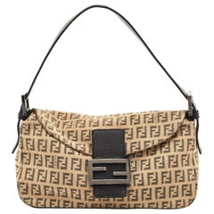 Fendi Borsa a tracolla Mama Baguette in tela Zucchino nero/beige