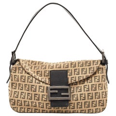 Fendi Black/Beige Zucchino Canvas Mama Baguette Shoulder Bag