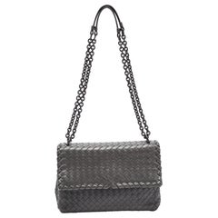 Bottega Veneta Dark Grey Intrecciato Leather Olimpia Flap Shoulder Bag