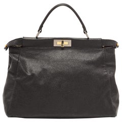 Fendi Black Leather Large Peekaboo Top Handle Bag
