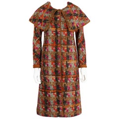 Vintage BONNIE CASHIN 1960s SILLS Multi-color Tweed Suede Long Cape Coat Size XS / S