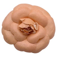 Chanel Vintage Peach Canvas Camelia Flower Camellia Pin Brooch