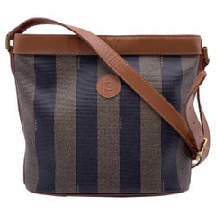 Fendi Vintage Pequin Striped Canvas Bucket Shoulder Bag
