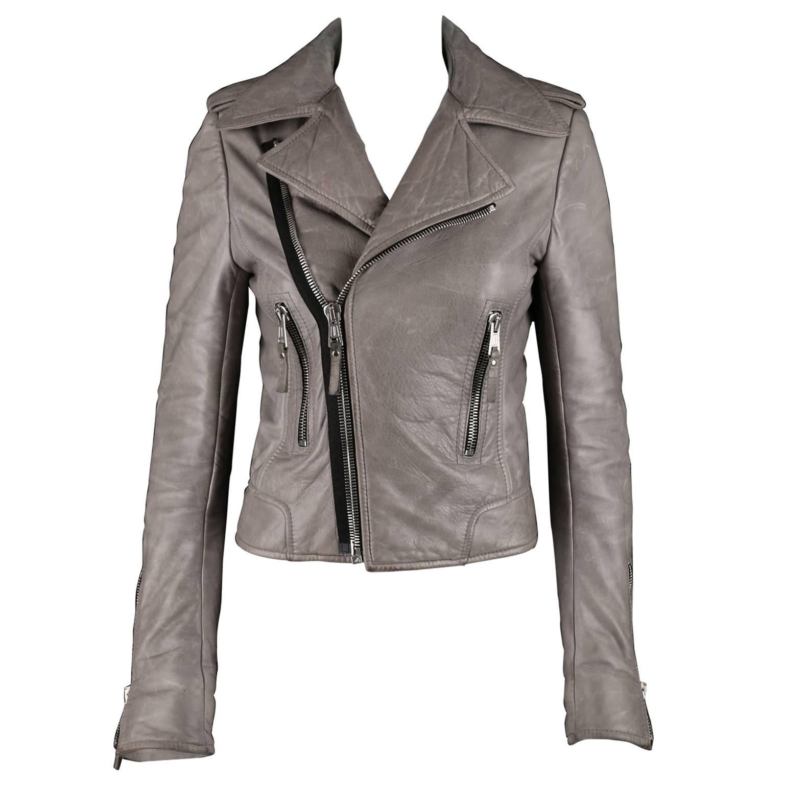 BALENCIAGA A/W 2008 Gray Genuine Lambskin Leather Motorcycle Jacket ...