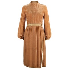 1960s OSCAR DE LA RENTA Velvet Golden Bronze Long Bishop Sleeve Dress Size 14