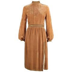 1960s OSCAR DE LA RENTA Velvet Golden Bronze Long Bishop Sleeve Dress Size 14 5
