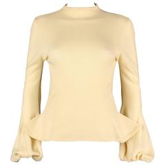 ALEXANDER McQUEEN c.1998 Early Pale Yellow Wool Knit Balloon Cuff Sweater Size 4 12