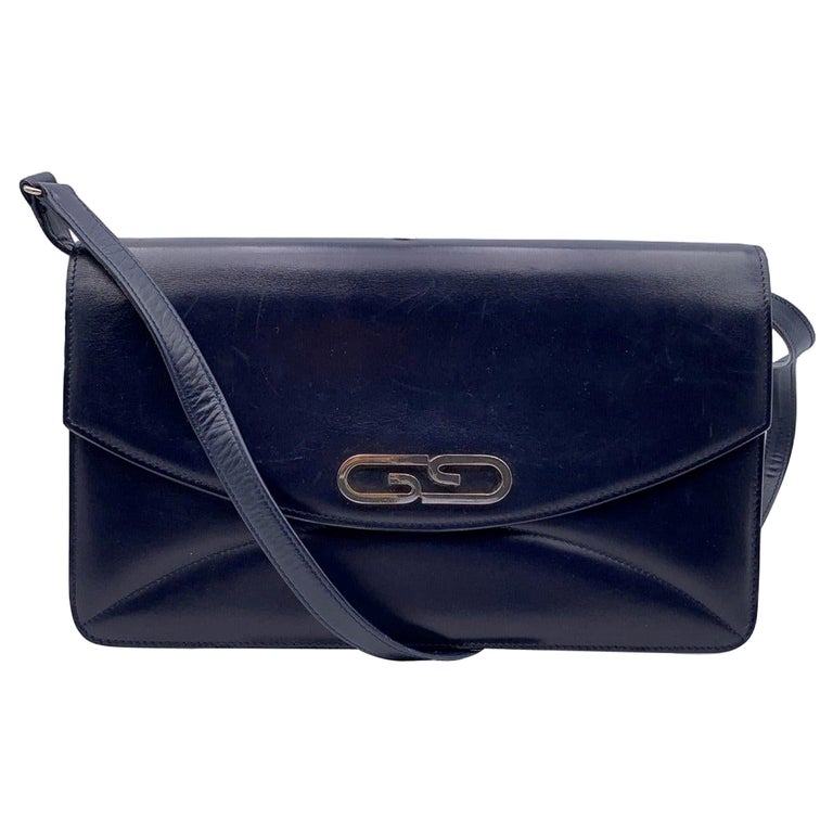 Vintage Luc Benoit Navy Blue Leather Small Embossed Crossbody Hand Bag Purse  For Sale at 1stDibs