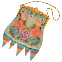 1920s Whiting and Davis Dresden Mesh Floral Silk Screened Bag 3