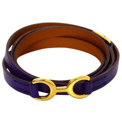 Hermès - Bracelet Dandy Pavane en cuir Epsom Purple Iris à quatre branches