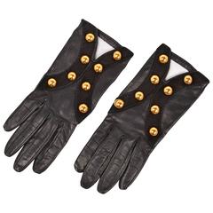 Vintage Hermes Paris Black Leather Gloves 2