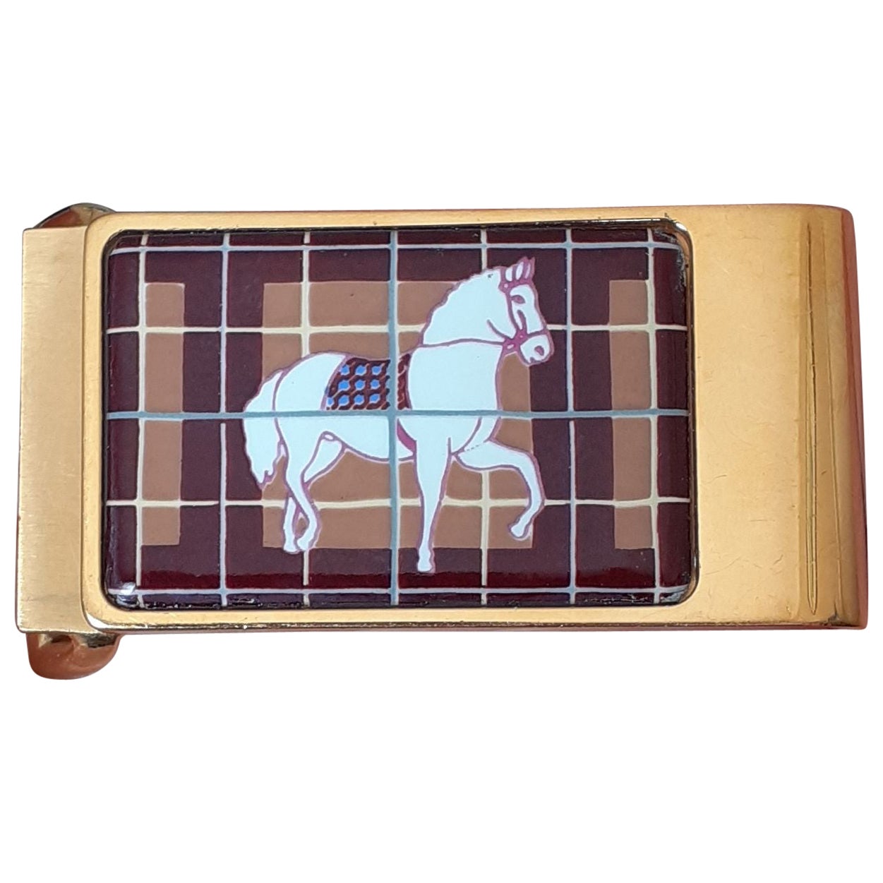 Exceptional Hermès Belt Buckle Horse Printed on Enamel Texas For 24 mm Belt For Sale