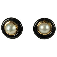 Retro Maz Mabe Pearl and Onyx Earrings