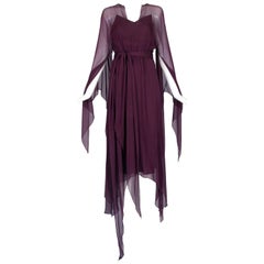 1970's Halston Burgundy Chiffon Double Layered Evening Dress
