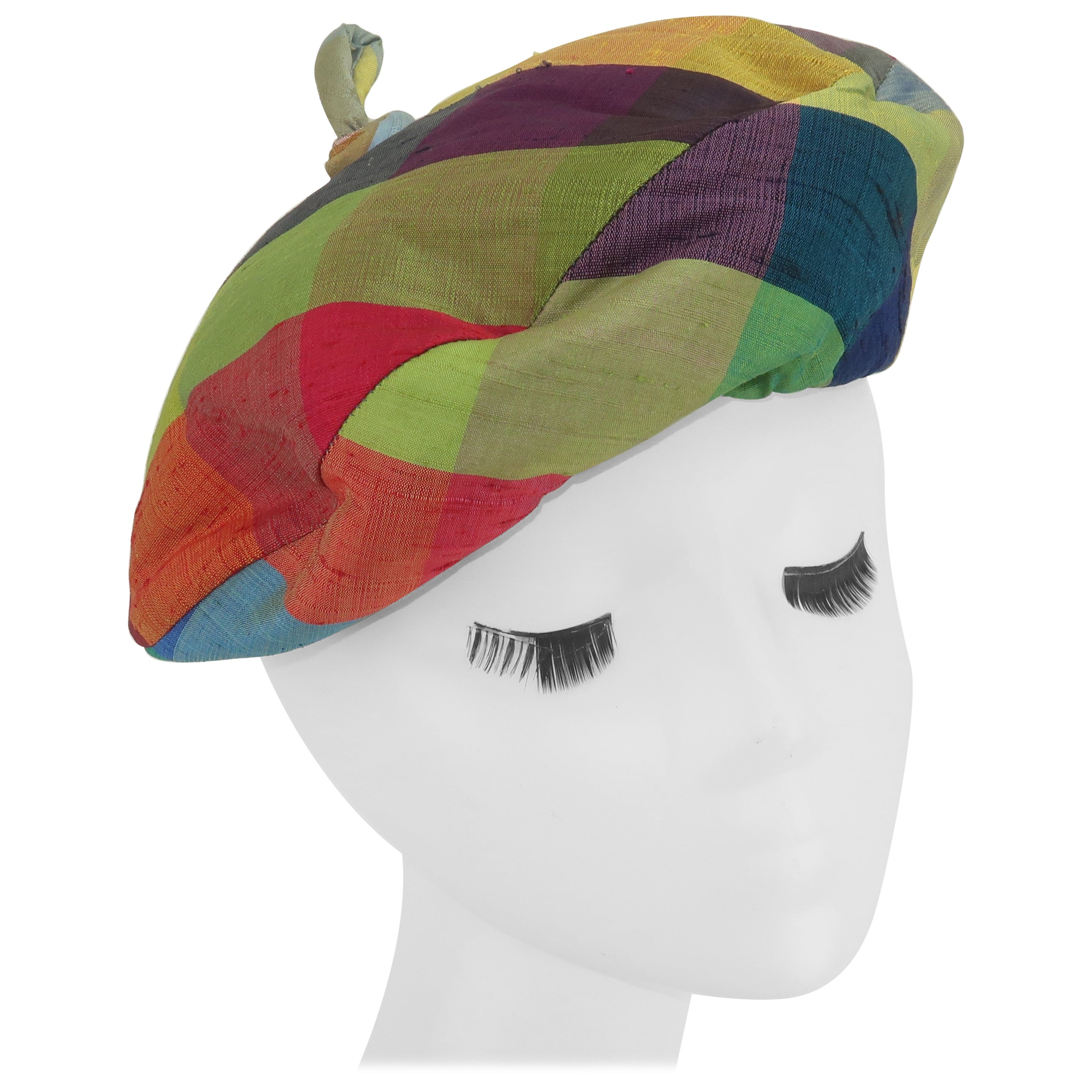Patrice Silk Madras Beret Hat, C.1960 For Sale