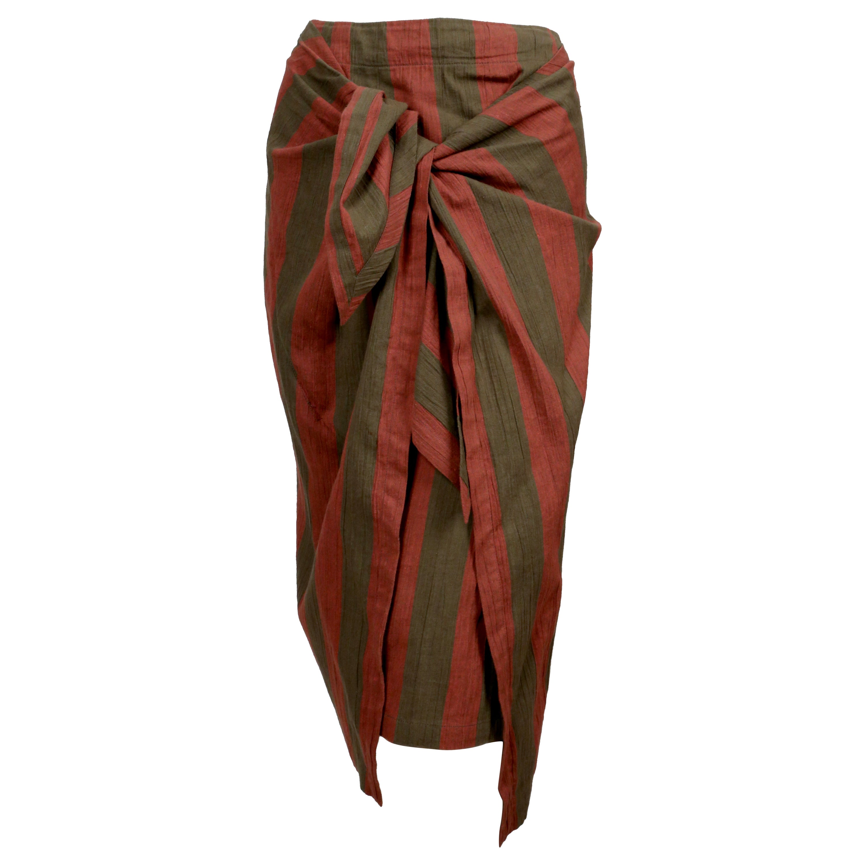 1980's ISSEY MIYAKE draped striped linen skirt For Sale