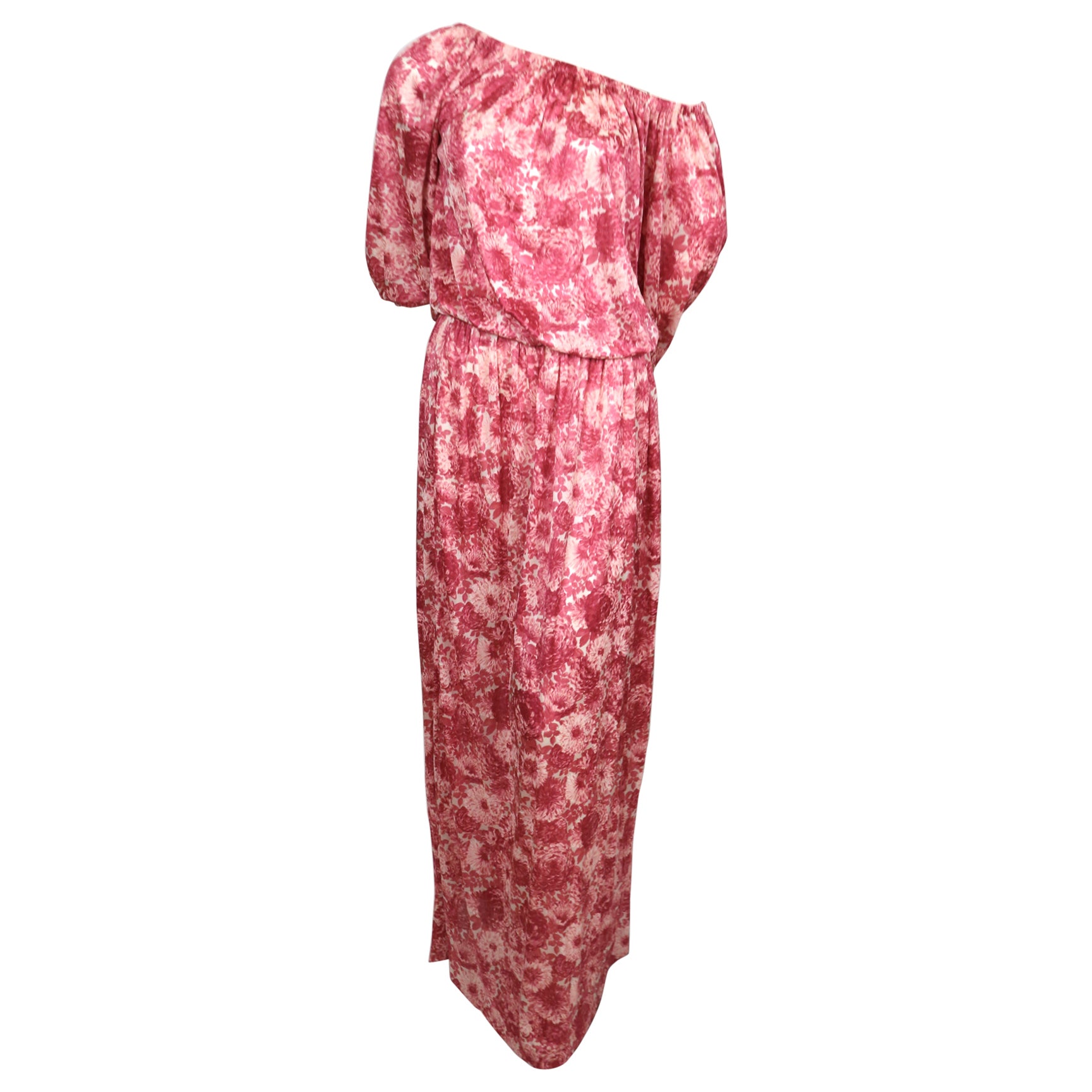 1970's YVES SAINT LAURENT floral printed silk jersey dress For Sale