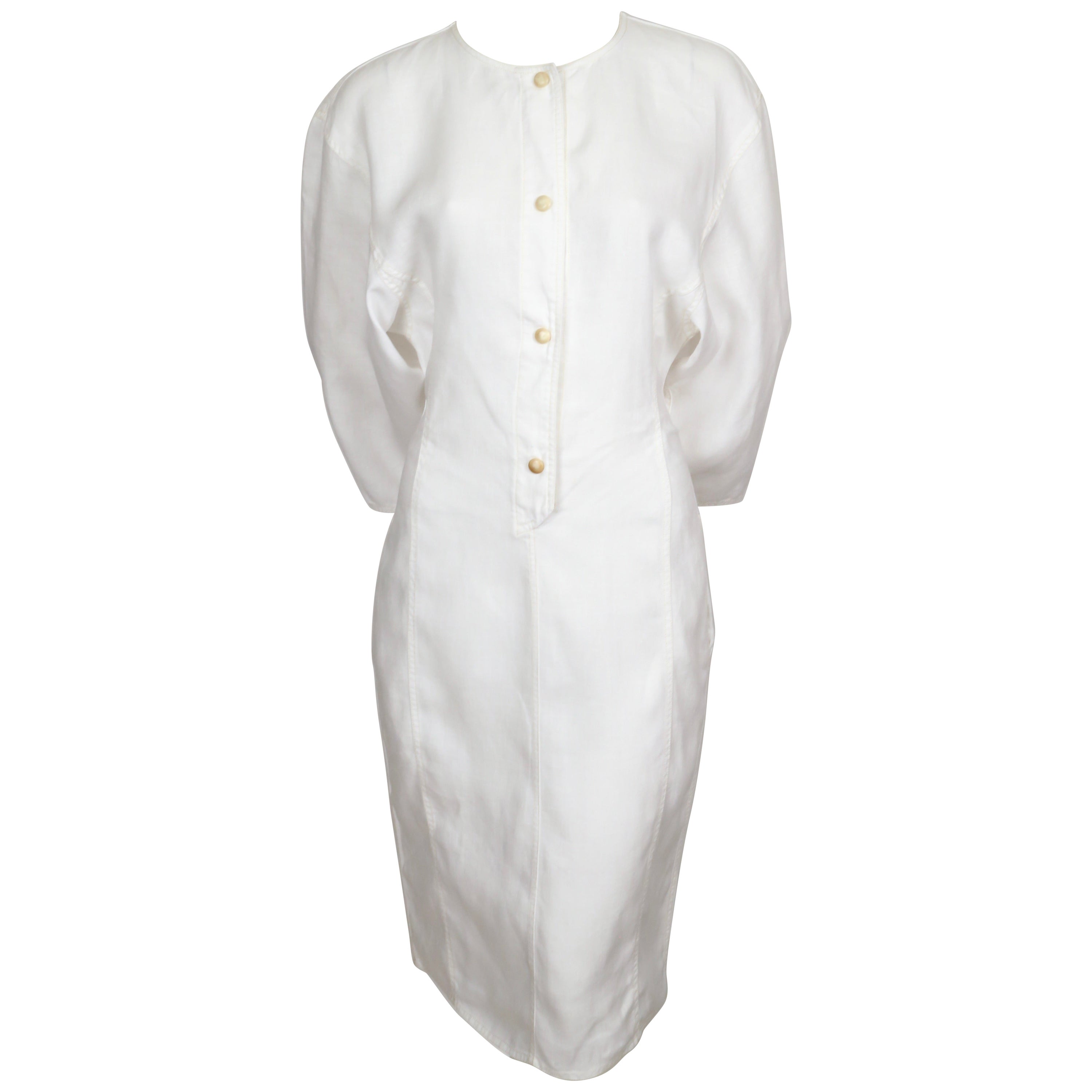 1980's ANNE MARIE BERETTA white linen dress For Sale