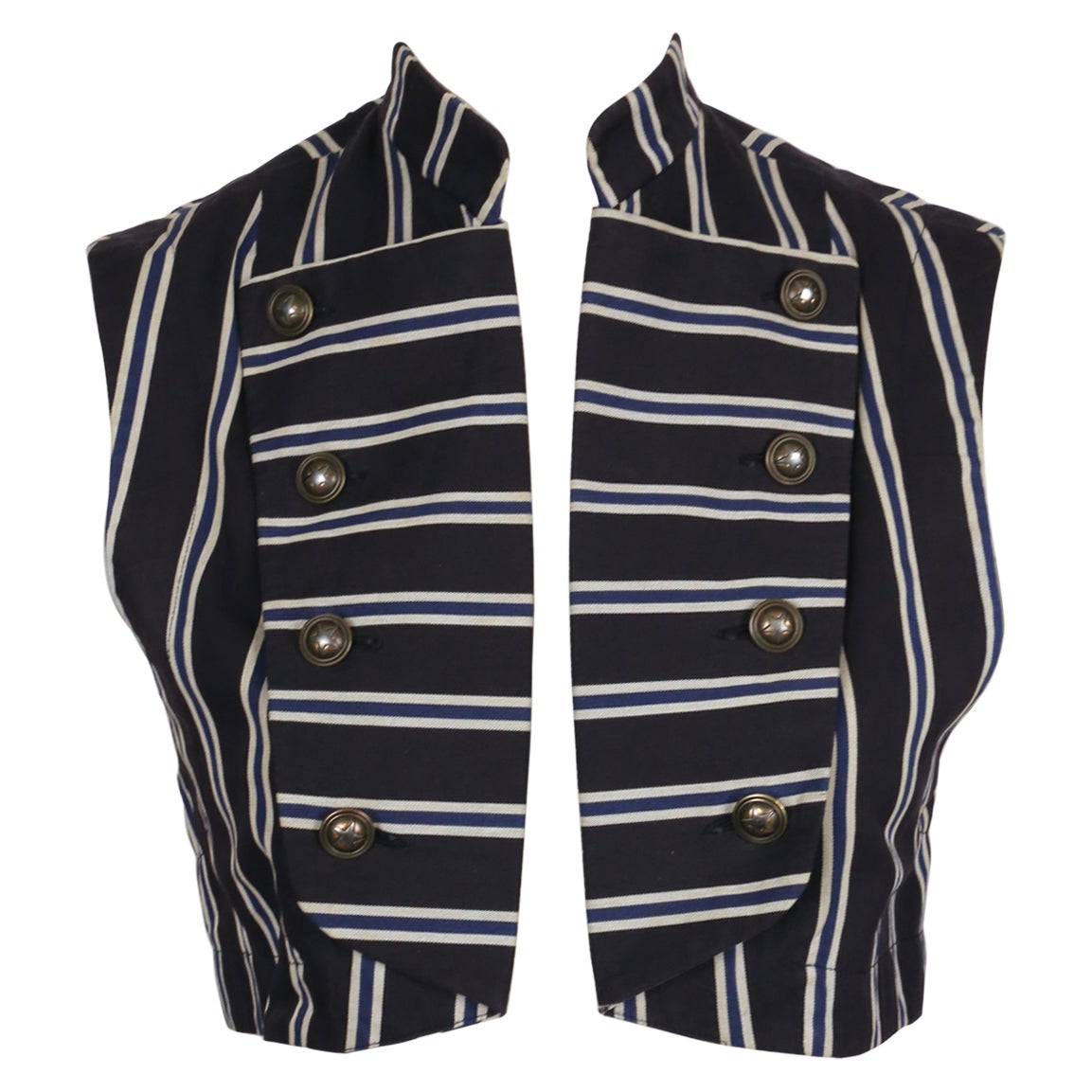 1990's RIFAT OZBEK deep blue striped military style vest For Sale