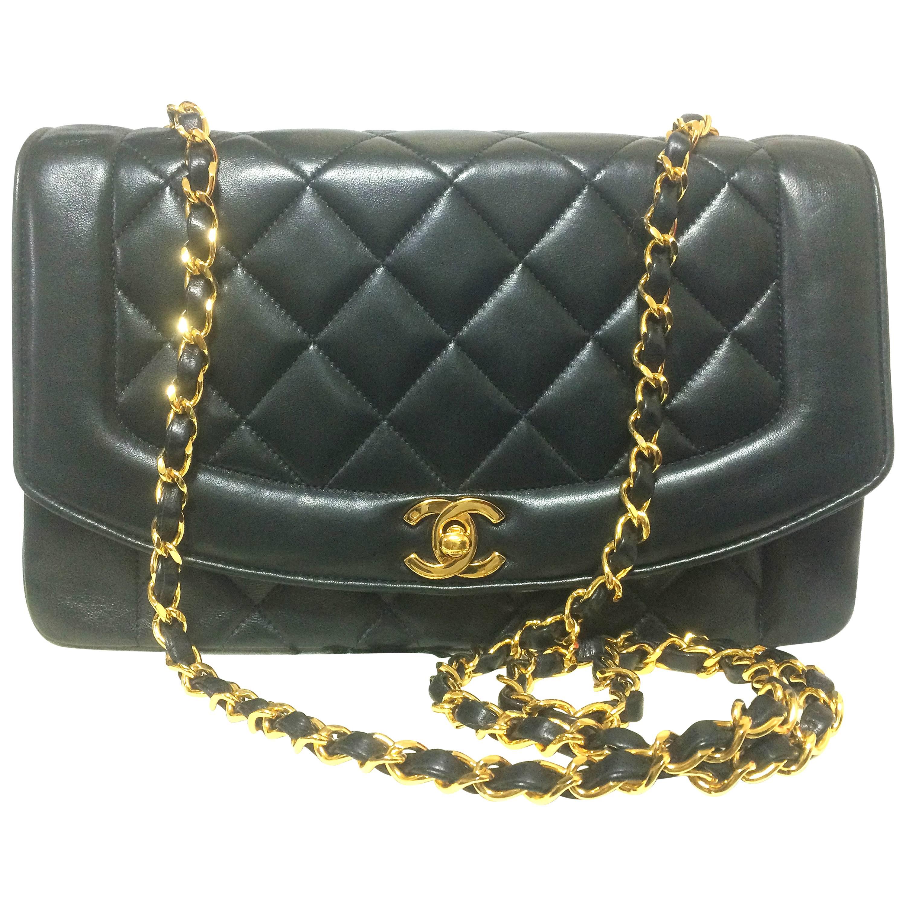 MINT. Vintage CHANEL black lambskin classic flap 2.55 gold chain shoulder bag.