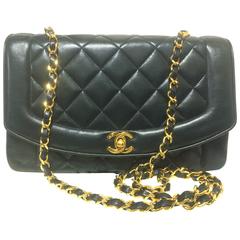 MINT. Vintage CHANEL black lambskin classic flap 2.55 gold chain shoulder bag. 12