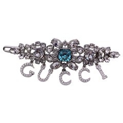 Gucci Silver Metal Crystals Hair Clip with Dangling Letters