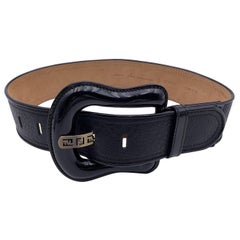 Fendi Black Leather B Buckle Wide Belt Patent Leather Size 75/30