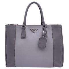 Prada Grey Bicolor Saffiano Leather Galleria Tote Satchel Bag