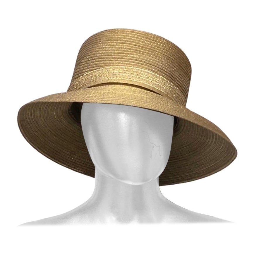 Metallic Gold Straw Modernist Hat by Frank Olive for Neiman Marcus  For Sale