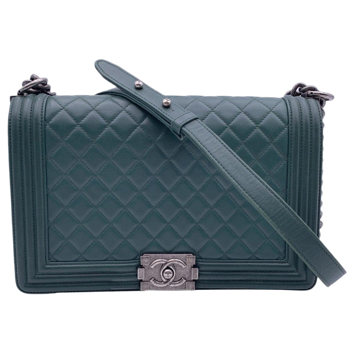 Chanel Green Quilted Leather Large Boy Shoulder Bag at 1stDibs