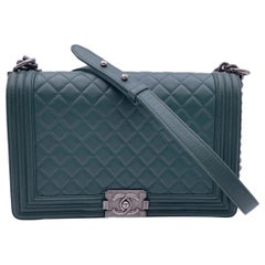 Chanel Green Quilted Leather Large Boy Shoulder Bag