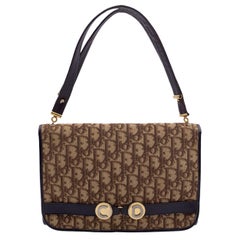 Christian Dior Retro Brown Oblique Logo Canvas Shoulder Bag