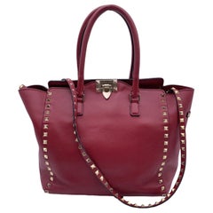 Valentino Red Leather Studded Rockstud Tote Bag with Strap
