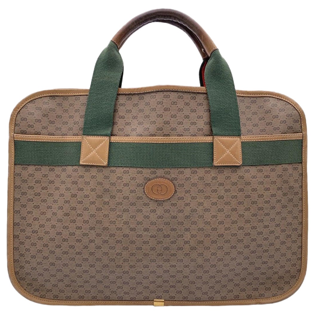 Gucci Vintage Beige Monogram Canvas Web Briefcase Handbag