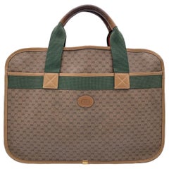 Gucci Vintage Beige Monogram Canvas Web Briefcase Handbag
