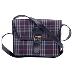 Burberry Vintage Blue Check Canvas Shouder Messenger Bag