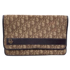 Christian Dior Retro Brown Logo Oblique Canvas Clutch Bag