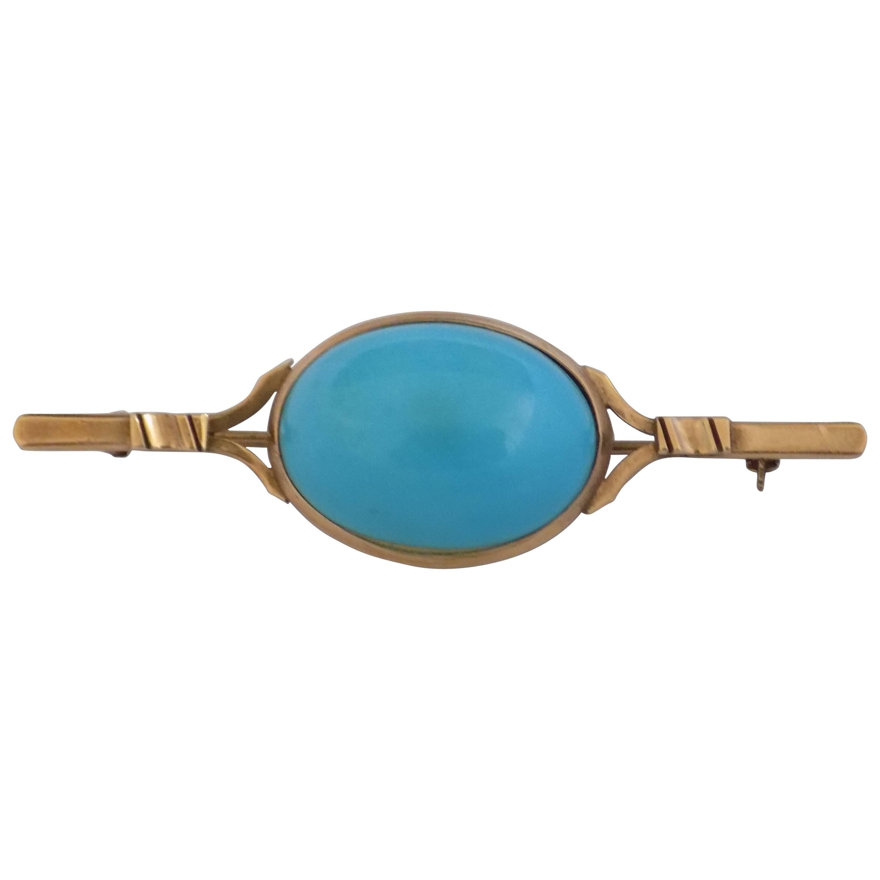18kt Gold turquoise Pin For Sale