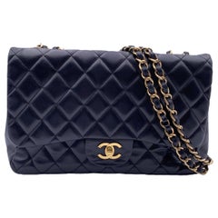 Chanel Black Leather Jumbo Timeless Classic Flap 2.55 Bag