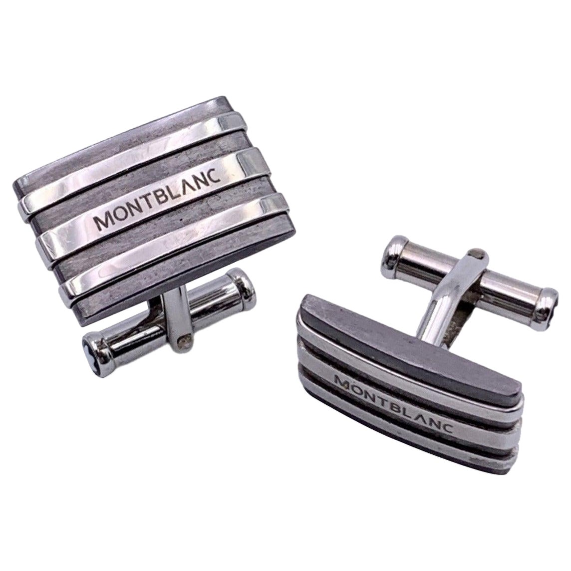 Montblanc Stainless Steel Rectangle Cufflinks with Box For Sale