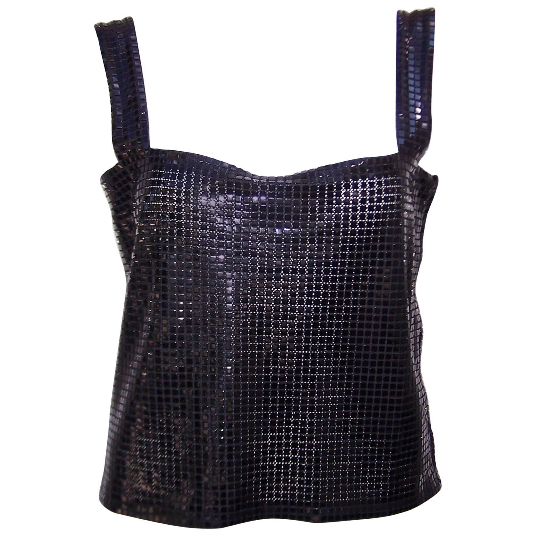 1980's Krizia Space Age Black Mesh Disco Top