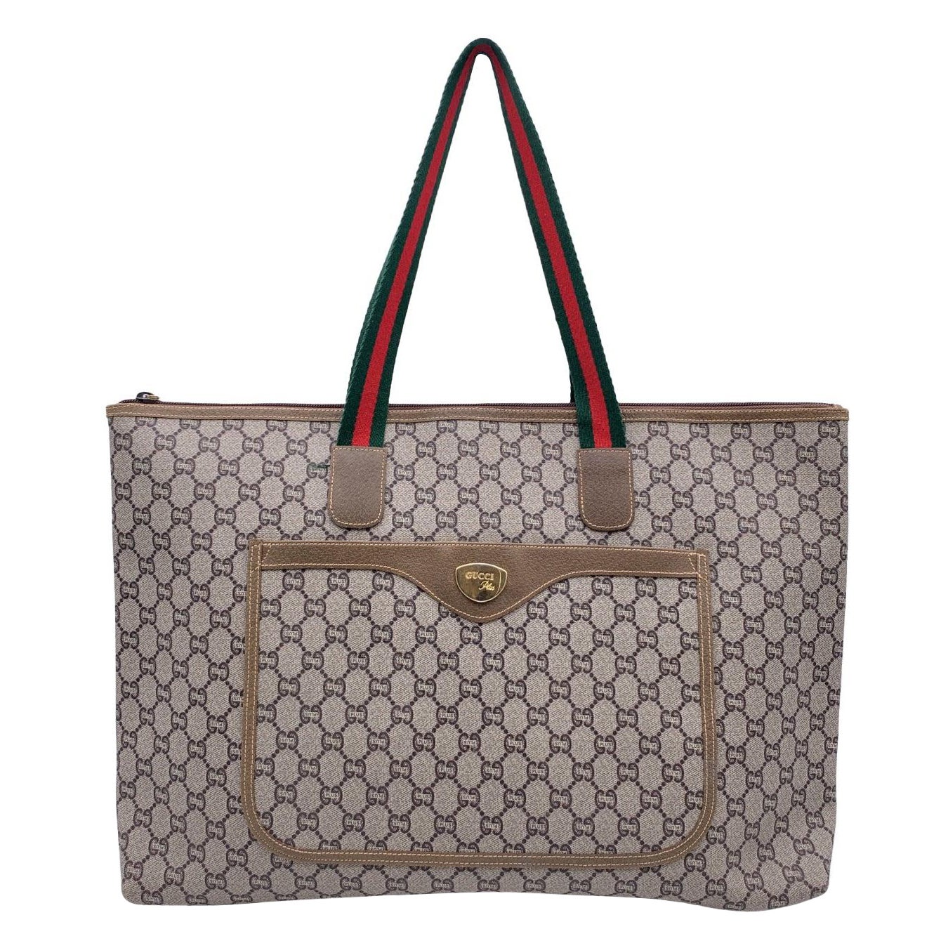 Gucci Plus Vintage Beige GG Monogram Canvas Tote Duffle Bag Handbag