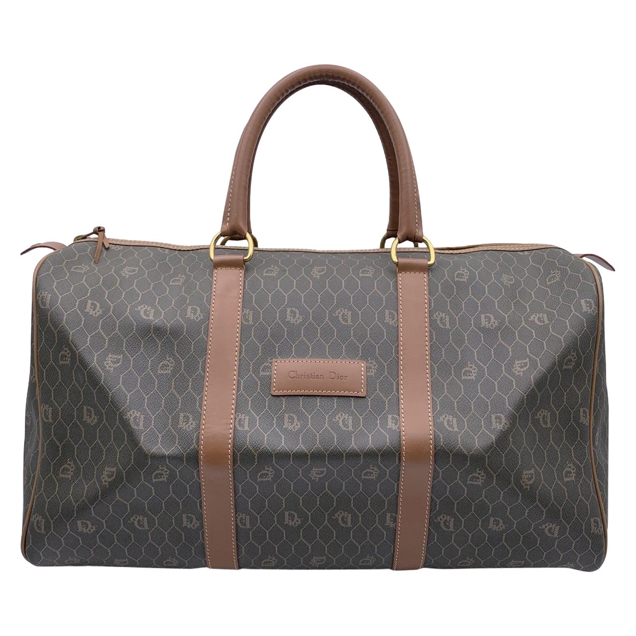 Christian Dior Vintage Monogram Duffle Travel Unisex Bag Handbag For Sale
