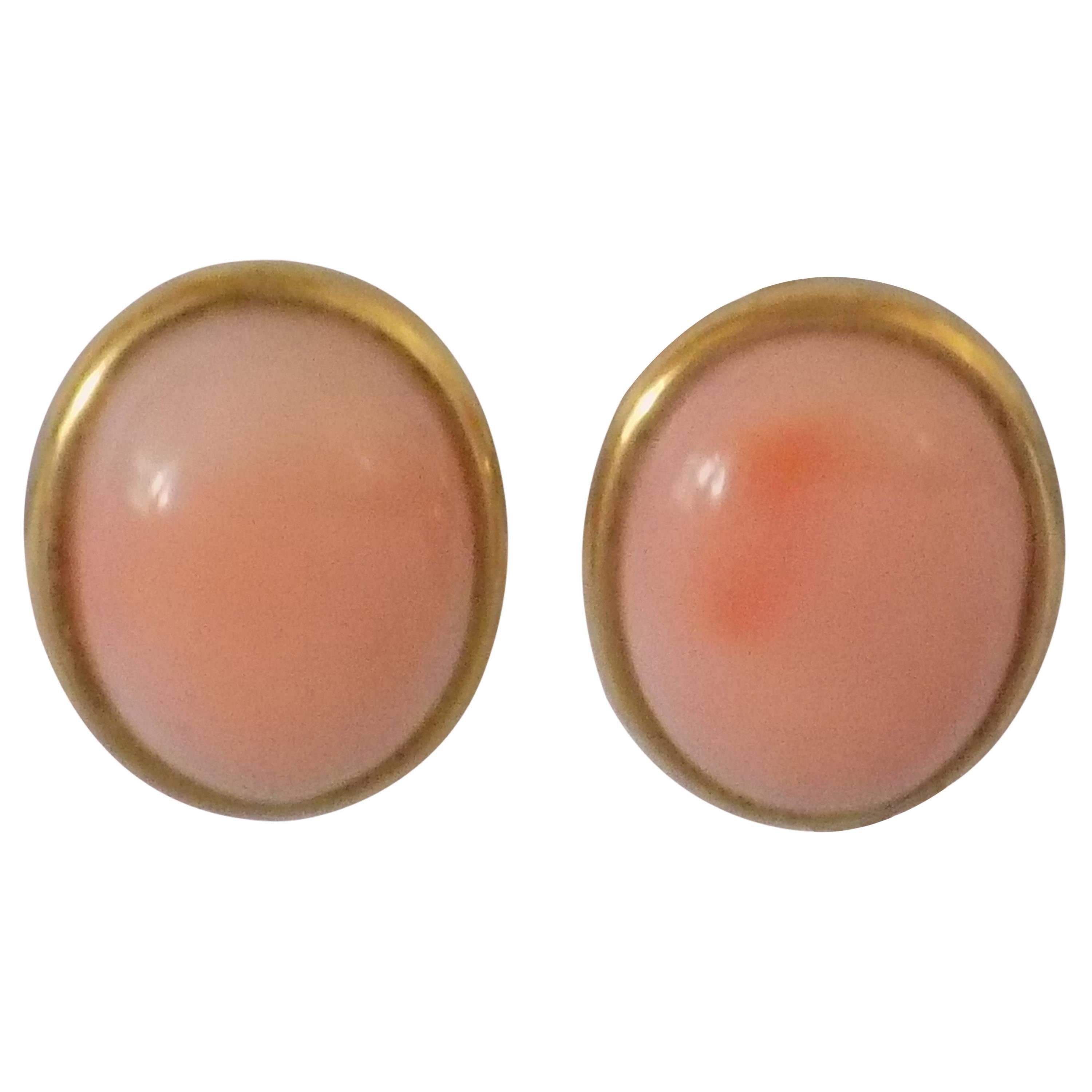 18kt Gold Pink Coral Earrings at 1stDibs